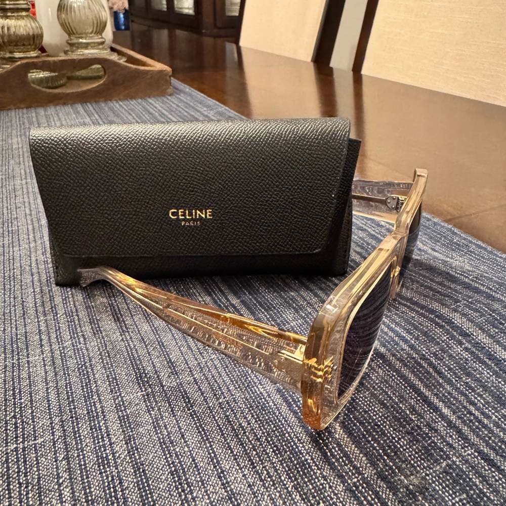 Celine Gold-Tinted Transparent Sunglasses with Black Case